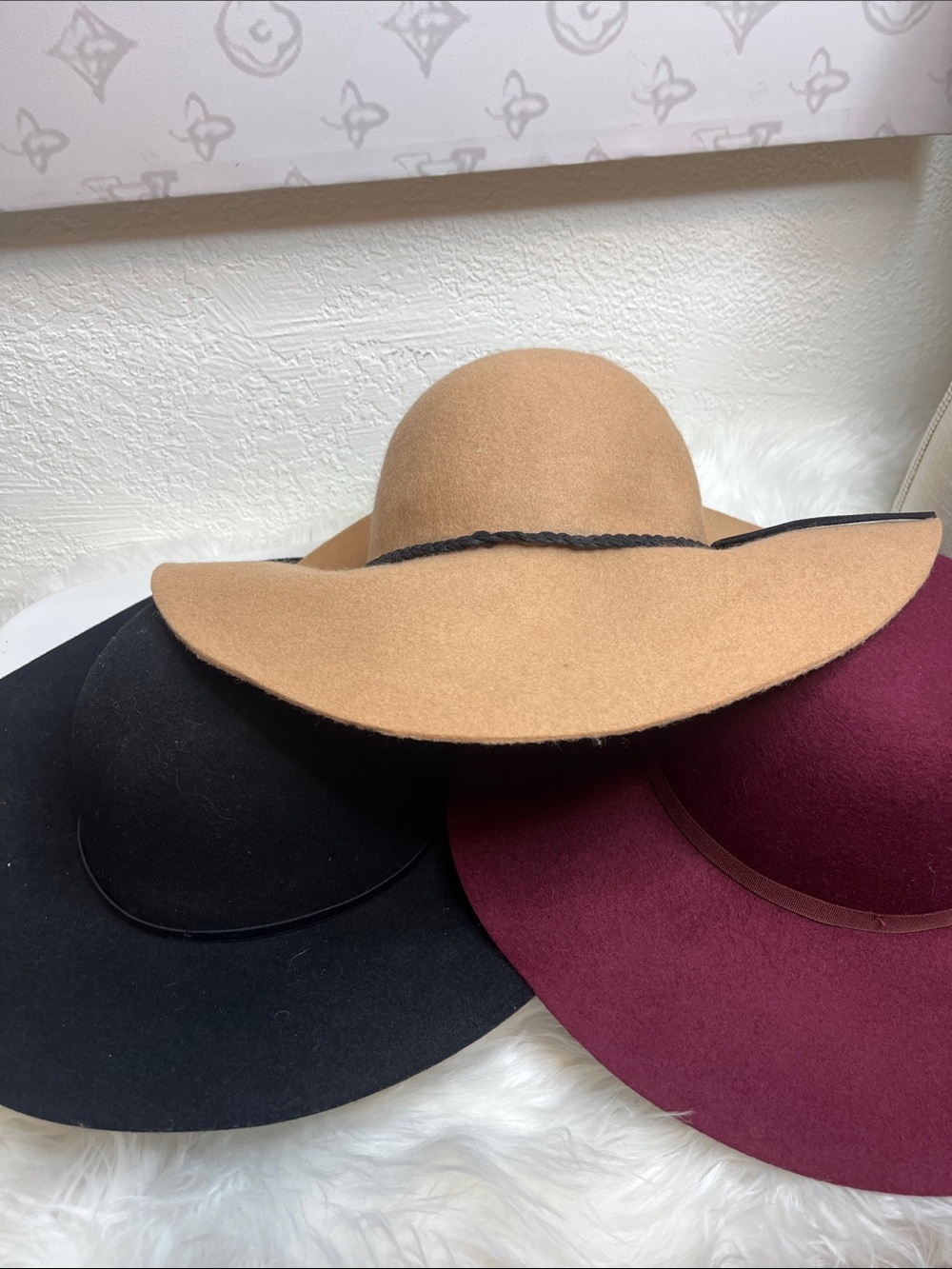 Bundle of Boho Wide Brim Felt Hat - Burgundy, Black, Camel - Picture 4 of 6